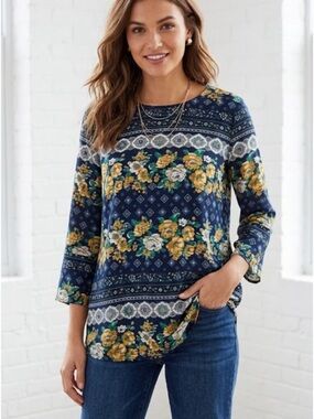 Charter Club Multi Color Floral Patterned Blouse Top Size XL